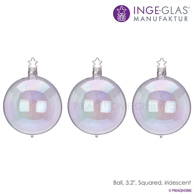 【100317】 クリスマスツリー オーナメント ドイツ INGE-GLAS MANUFAKTUR（インゲ・グラス）ボール 玉虫色（シャボン色）8cm 3個入