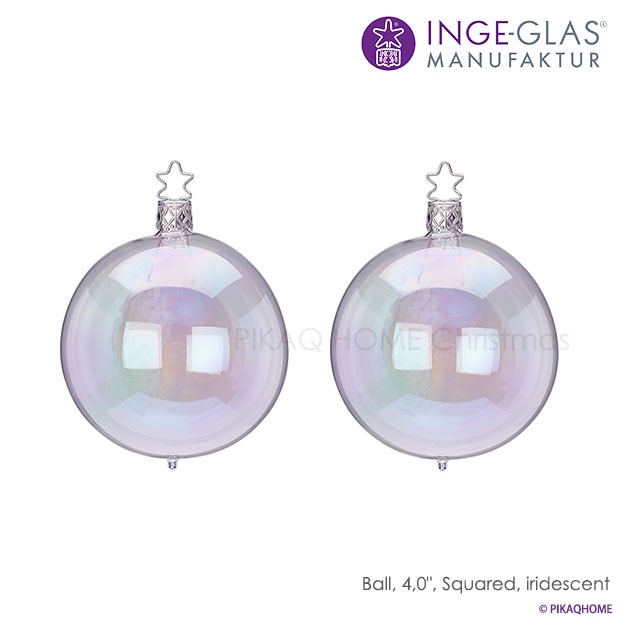 クリスマスツリー オーナメント ドイツ INGE-GLAS MANUFAKTUR（インゲ・グラス）ボール 玉虫色（シャボン色）10cm 2個入 _[100318]