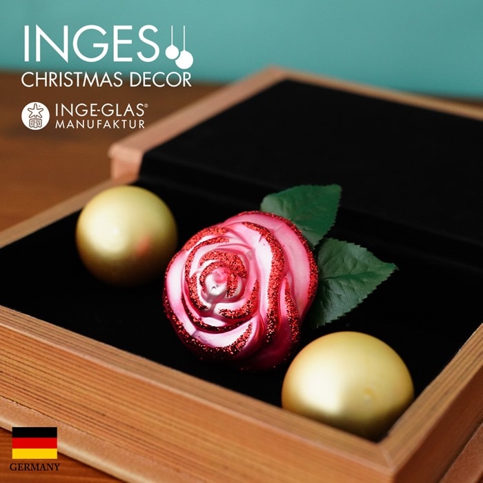 クリスマスツリー オーナメント ドイツ INGE-GLAS MANUFAKTUR（インゲ・グラス）ガラス ［不思議の国のアリス］バラ rose ピンク 5cm _[100322]  s60