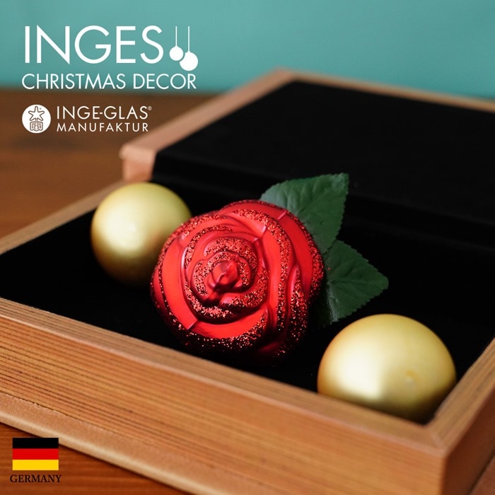 クリスマスツリー オーナメント ドイツ INGE-GLAS MANUFAKTUR（インゲ・グラス）ガラス ［不思議の国のアリス］バラ rose 赤 5cm _[100323]  s60