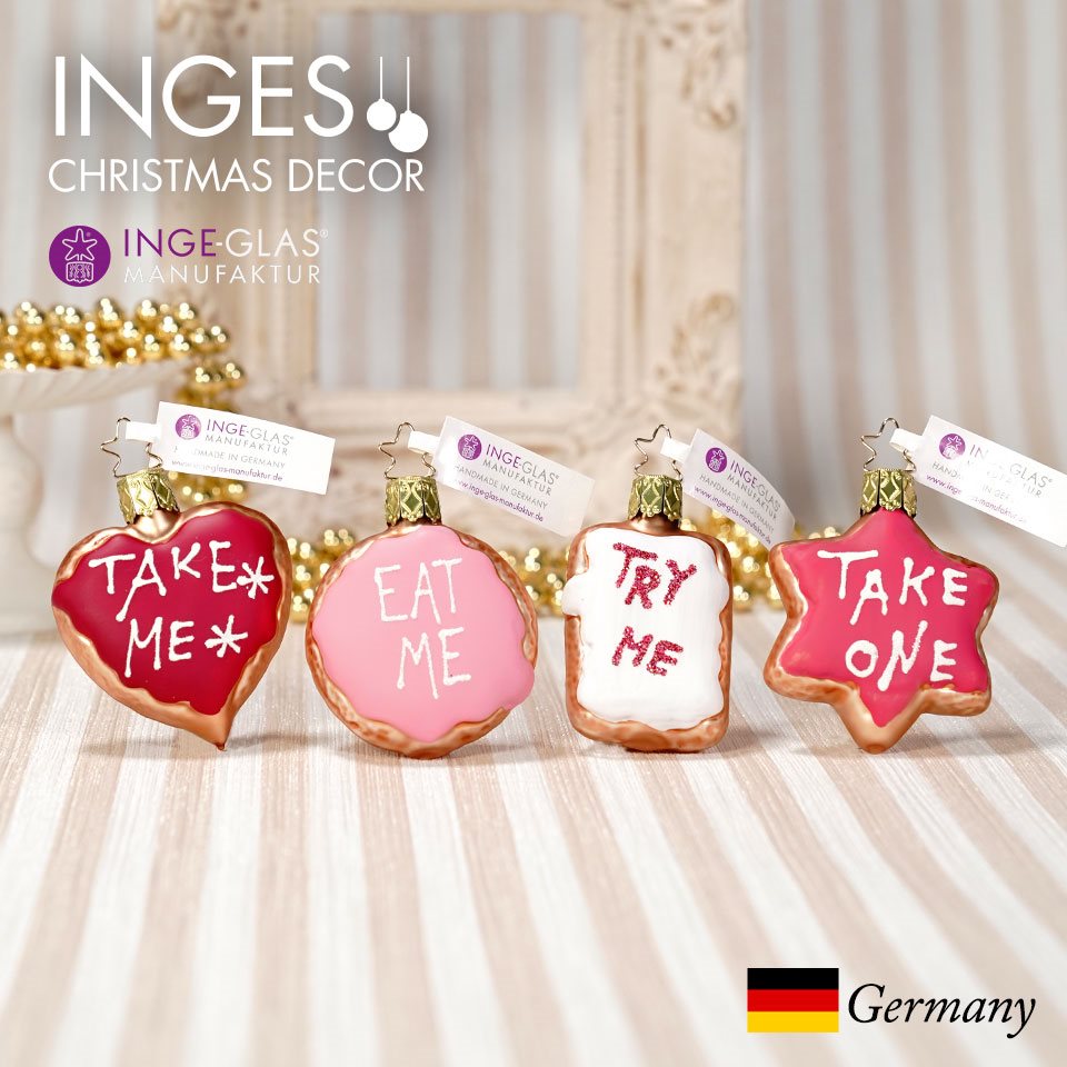 クリスマスツリー オーナメント ドイツ INGE-GLAS MANUFAKTUR（インゲ・グラス）ガラス ［不思議の国のアリス］アイシングクッキー 7cm 4個セット _[100326]  送料無料