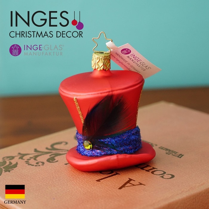 クリスマスツリー オーナメント ドイツ INGE-GLAS MANUFAKTUR（インゲ・グラス）［不思議の国のアリス］ぼうし屋の帽子 ハット 赤 7cm _[100327]  s60