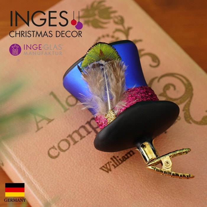 クリスマスツリー オーナメント ドイツ INGE-GLAS MANUFAKTUR（インゲ・グラス）［不思議の国のアリス］帽子 ハット 黒 7cm _[100337]  s60
