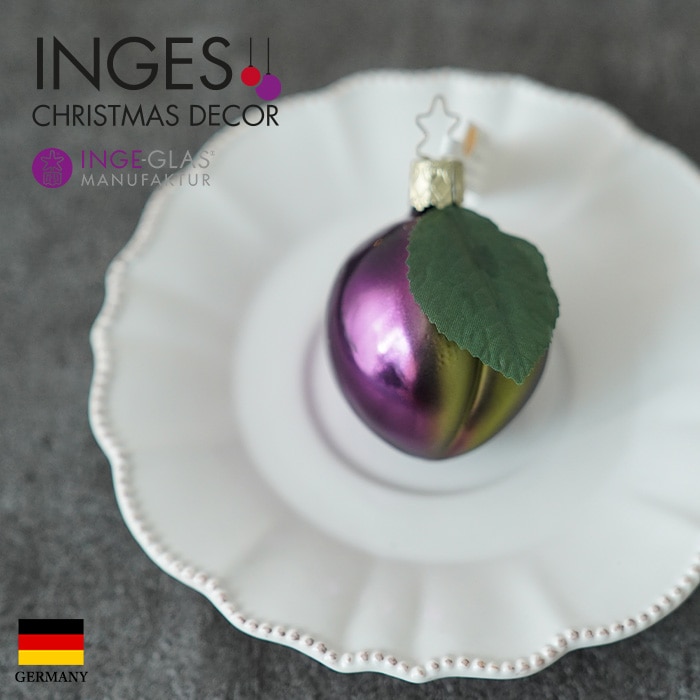 クリスマスツリー オーナメント ドイツ INGE-GLAS MANUFAKTUR（インゲ・グラス）ガラス ハーベストプラム 果物 フルーツ 赤紫 7cm _[100359]  s60