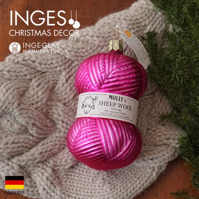 クリスマスツリー オーナメント ドイツ INGE-GLAS MANUFAKTUR（インゲ・グラス）毛糸 ピンク 9cm _[100378]