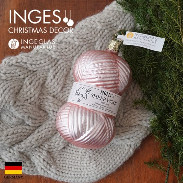 クリスマスツリー オーナメント ドイツ INGE-GLAS MANUFAKTUR（インゲ・グラス）ガラス 毛糸 薄ピンク 9cm _[100382]  s60