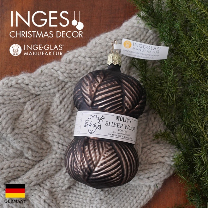 クリスマスツリー オーナメント ドイツ INGE-GLAS MANUFAKTUR（インゲ・グラス）ガラス 毛糸 ブラウン 9cm _[100383]  s60