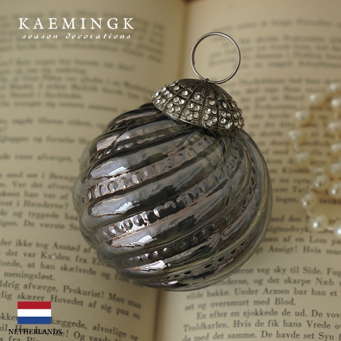 クリスマスツリー オーナメント ボール 北欧 KAEMINGK (カイミング) フローズンアジュールボール 7.5cm ライン [2] デコレーションボール 1個入 _[130035-2]  s60