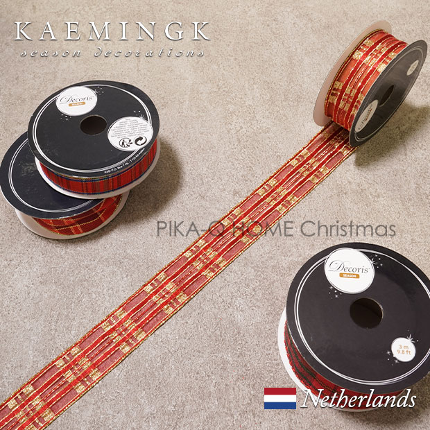クリスマスツリー オーナメント 北欧 KAEMINGK (カイミング) タータンチェック リボン デコレーション レッド×ゴールドシアーチェック 2.5cm×2m _[130069-4]  s60