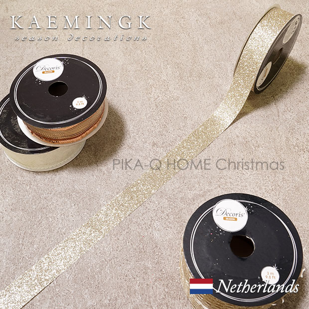 クリスマスツリー オーナメント 北欧 KAEMINGK (カイミング) ホワイト＆ゴールド リボン デコレーション ゴールドノットシアー 2cm×7m _[130070-4]  s60