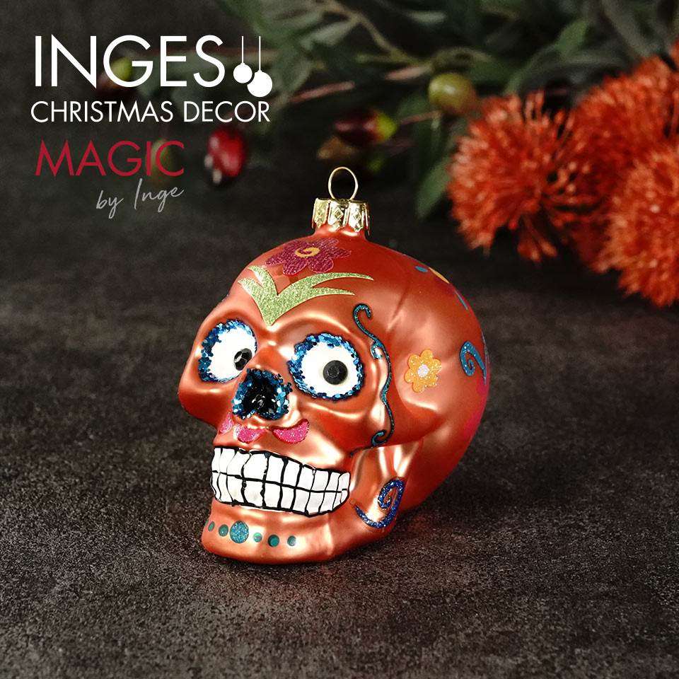 クリスマスツリー オーナメント ドイツ INGE-GLAS MAGIC 骸骨 スカル-B［オレンジ］ _[110029-2]  s60