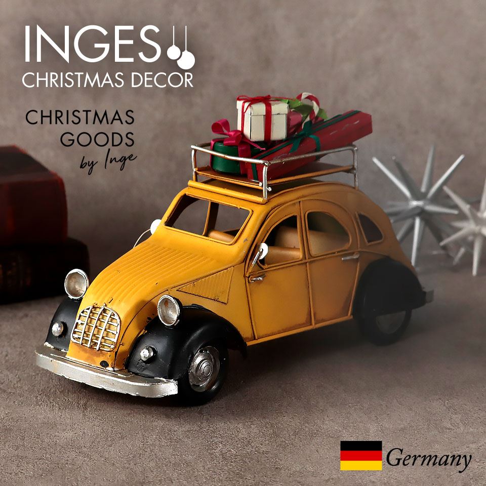 クリスマスツリー オーナメント ドイツ INGE-GLAS GOODS ［乗り物］ クリスマスカー 黄色 26cm _[120045]  s60