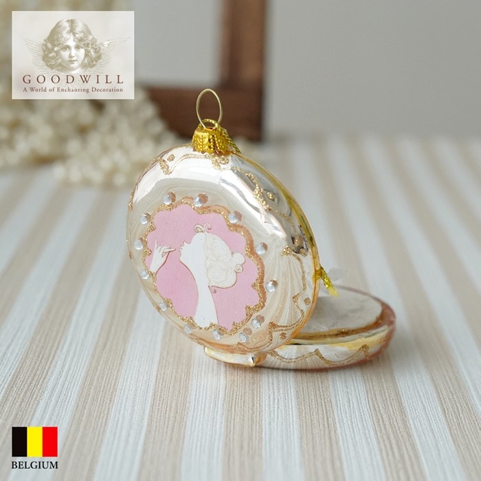 クリスマスツリー 飾り付け オーナメント ベルギー GOODWILL (グッドウィル) ガラス コンパクトミラー メイクアップ シャンパンゴールド 7.5cm _TR25015[150022-2]  s60