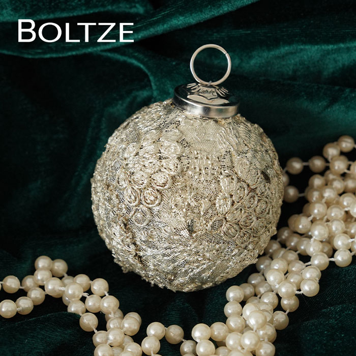 クリスマスツリー オーナメント ドイツ BOLTZE(ボルツ) ガラスボール パピエ レキオ 1個入 [2] 8cm レース＆ネット _[190001-2]  s60