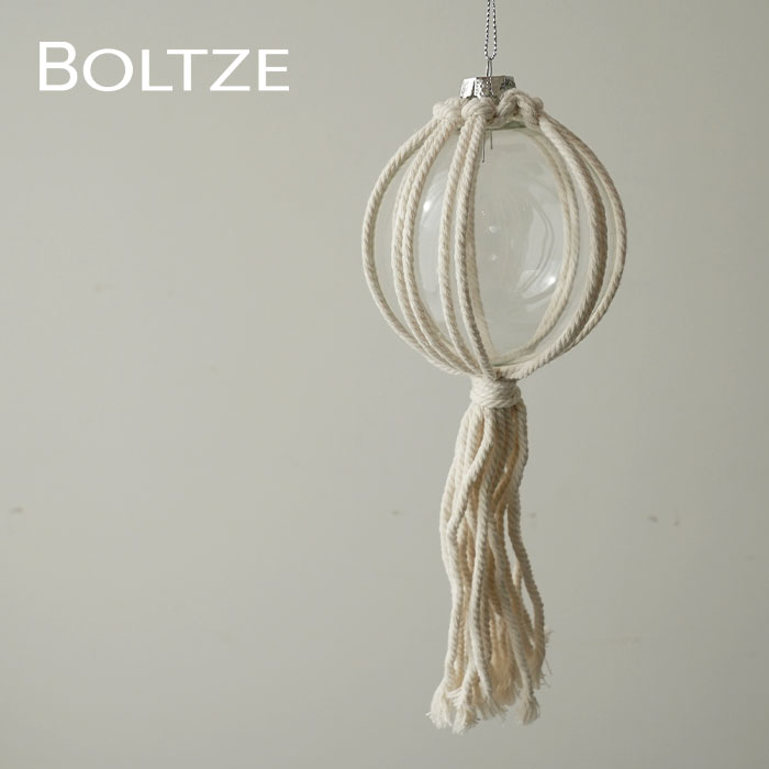 クリスマスツリー オーナメント ドイツ BOLTZE(ボルツ) ブレードボール マクラメ 組紐 ガラスボール ナラ 1個入 [2] 22cm ストライプ _[190004-2]  s60