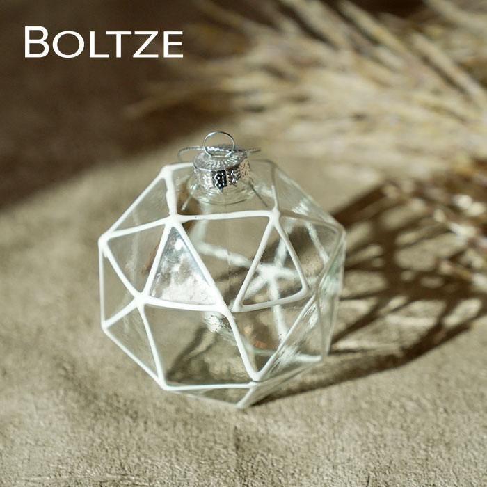 クリスマスツリー オーナメント ドイツ BOLTZE(ボルツ) ガラスボール メリン 幾何学模様 ジオメトリック 1個入 [4] 8cm ライトグレー 三角 _[190008-4]  s60