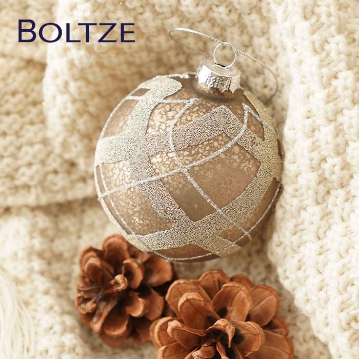 クリスマスツリー オーナメント ドイツ BOLTZE(ボルツ) ガラスボール ファビウス 1個入 [4] 8cm シャンパン アーガイル チェック柄 _[190010-4]  s60