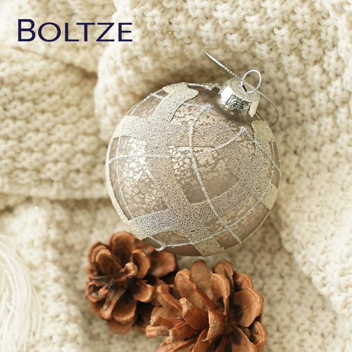 クリスマスツリー オーナメント ドイツ BOLTZE(ボルツ) ガラスボール ファビウス 1個入 [6] 8cm シルバーグレー アーガイル チェック柄 _[190010-6]  s60