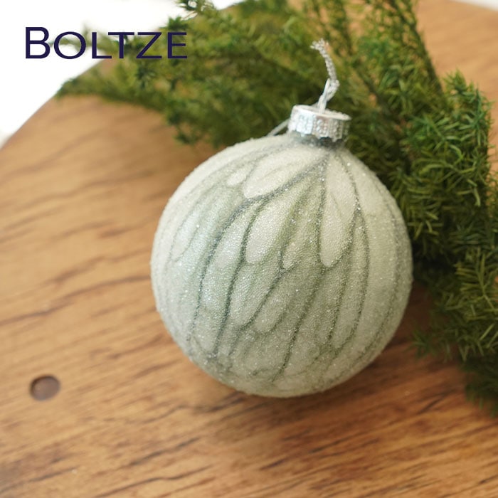クリスマスツリー オーナメント ドイツ BOLTZE(ボルツ) ガラスボール バティック 波模様 マーブル模様 1個入 [2] 8cm グレッシュグリーン _[190011-2]  s60