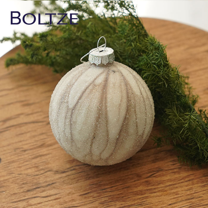 クリスマスツリー オーナメント ドイツ BOLTZE(ボルツ) ガラスボール バティック 波模様 マーブル模様 1個入 [3] 8cm グレッシュピンク _[190011-3]  s60