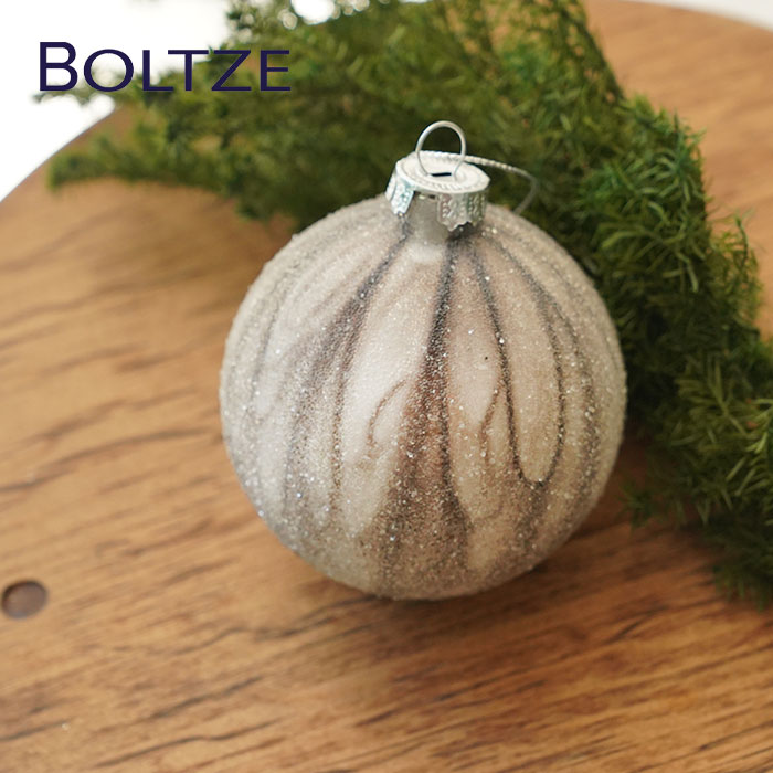 クリスマスツリー オーナメント ドイツ BOLTZE(ボルツ) ガラスボール バティック 波模様 マーブル模様 1個入 [4] 8cm グレッシュローズ _[190011-4]