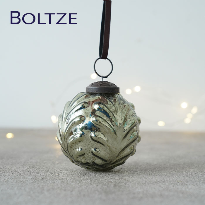 クリスマスツリー オーナメント ドイツ BOLTZE(ボルツ) ガラスボール テクカル 1個入 [1] 7cm アンティーク調 クリア ライトオリーブ _[190013-1]  s60