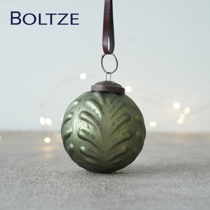 クリスマスツリー オーナメント ドイツ BOLTZE(ボルツ) ガラスボール テクカル 1個入 [2] 7cm アンティーク調 マット モスグリーン _[190013-2]