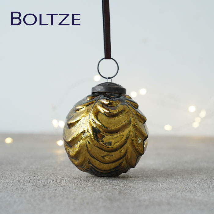 クリスマスツリー オーナメント ドイツ BOLTZE(ボルツ) ガラスボール テクカル 1個入 [3] 7cm アンティーク調 イエローオーカー _[190013-3]  s60