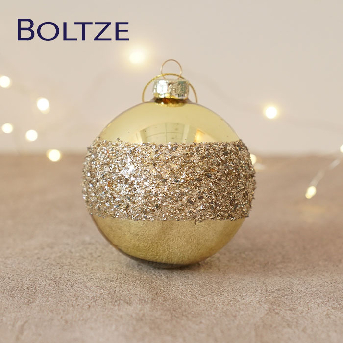 クリスマスツリー オーナメント ドイツ BOLTZE(ボルツ) ガラスボール グロー グリッターラメ 1個入 [1] 8cm ゴールド×ピンク _[190015-1]  s60