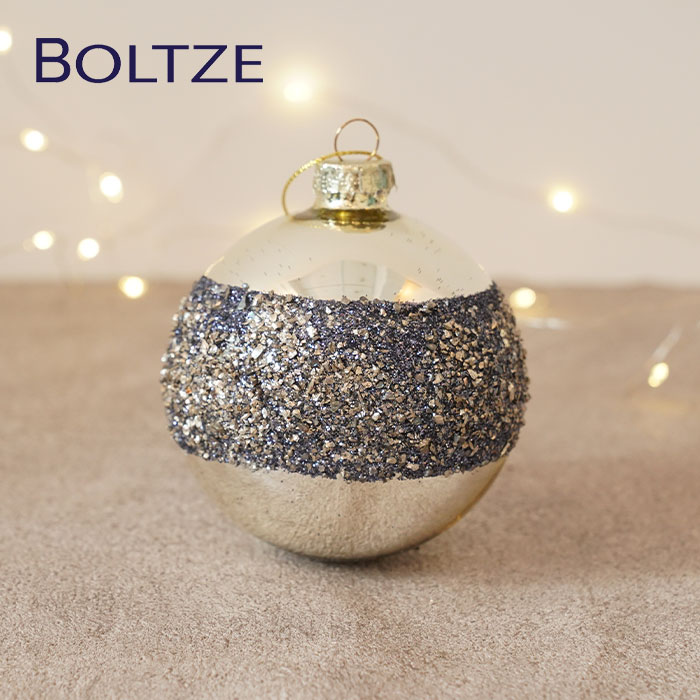 クリスマスツリー オーナメント ドイツ BOLTZE(ボルツ) ガラスボール グロー グリッターラメ 1個入 [2] 8cm シャンパングレー×パープル _[190015-2]  s60