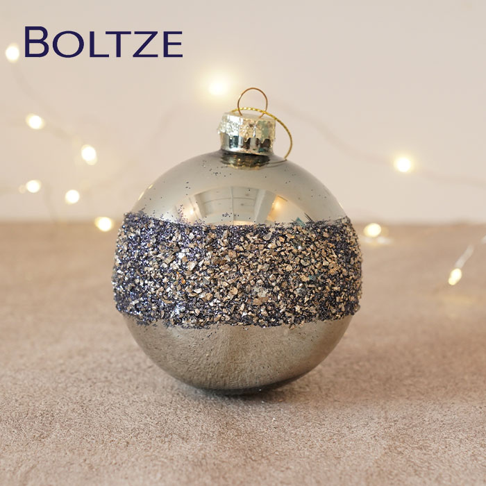 クリスマスツリー オーナメント ドイツ BOLTZE(ボルツ) ガラスボール グロー グリッターラメ 1個入 [3] 8cm グレー×パープル _[190015-3]  s60