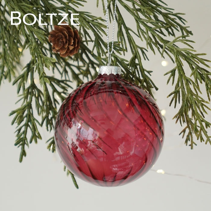 クリスマスツリー オーナメント ドイツ BOLTZE(ボルツ) ガラスボール スカーラ 曲線模様 ストライプ 1個入 [3] 8cm ピンク _[190016-3]  s60