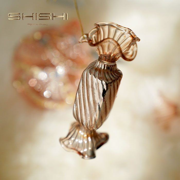【170017-2】 クリスマスツリー オーナメント 北欧 SHISHI (シシ) ガラスキャンディー シャイニーローズ ゴールドミックス 細長い飴 9.5cm
