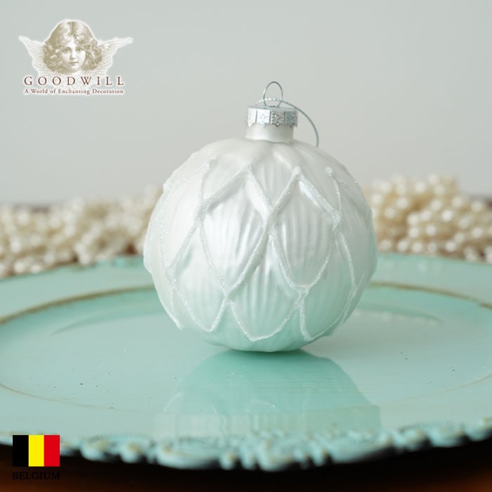 クリスマスツリー 飾り付け オーナメント ベルギー GOODWILL (グッドウィル) フラワーペタルガラスオーナメント シャンパンホワイト ［1］ボール 7.5cm _P31603-1[150080-1]  s60
