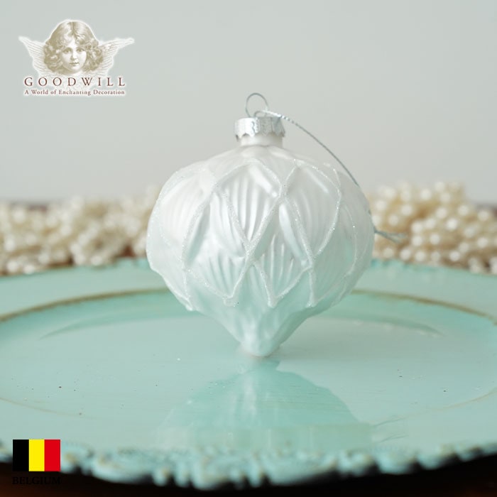 クリスマスツリー 飾り付け オーナメント ベルギー GOODWILL (グッドウィル) フラワーペタルガラスオーナメント シャンパンホワイト ［2］オニオン 7.5cm _P31603-2[150080-2]  s60