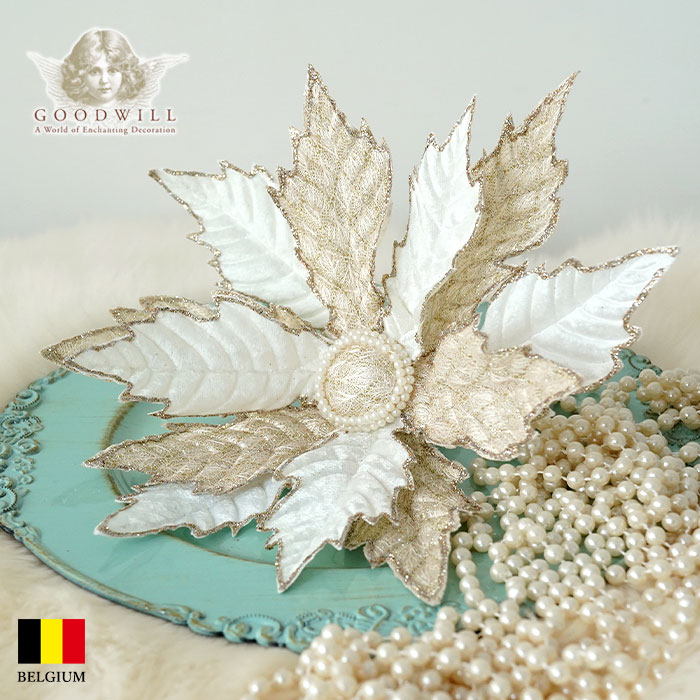 クリスマスツリー 飾り付け オーナメント ベルギー GOODWILL (グッドウィル) パールポインセチアクリップ 30cm _J61454[150093]  s60