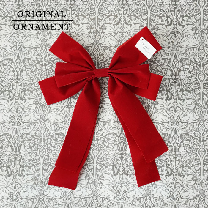 クリスマスツリー 飾り ベルベット調 トップリボン レッドリボン ビッグリボン クラシカル 約32cm 1個 _[880054-1]  s60