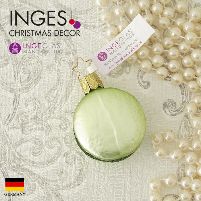 クリスマスツリー 飾り ガラス製 オーナメント INGE-GLAS MANUFAKTUR インゲ・グラス マカロン スイーツ お菓子 ピスタチオ グリーン 5cm 1個（10070S020）