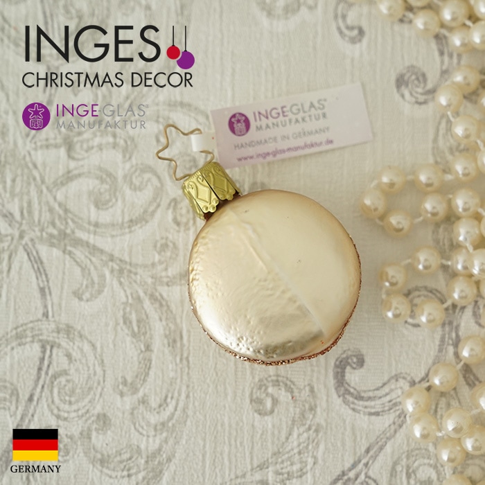 クリスマスツリー 飾り ガラス製 オーナメント INGE-GLAS MANUFAKTUR インゲ・グラス マカロン スイーツ お菓子 クリームチーズ ゴールド 5cm 1個（10070S020）