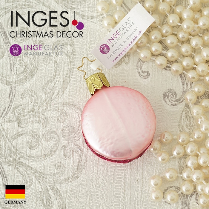 クリスマスツリー 飾り ガラス製 オーナメント INGE-GLAS MANUFAKTUR インゲ・グラス マカロン スイーツ お菓子 ストロベリー ピンク 5cm 1個（10070S020）