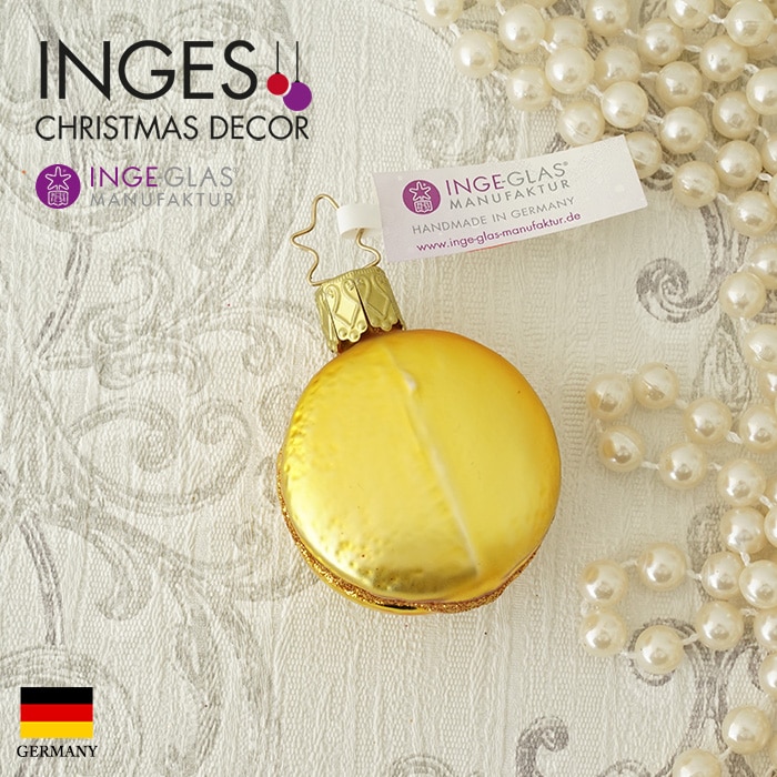 クリスマスツリー 飾り ガラス製 オーナメント INGE-GLAS MANUFAKTUR インゲ・グラス マカロン スイーツ お菓子 オレンジ イエロー 5cm 1個（10070S020）