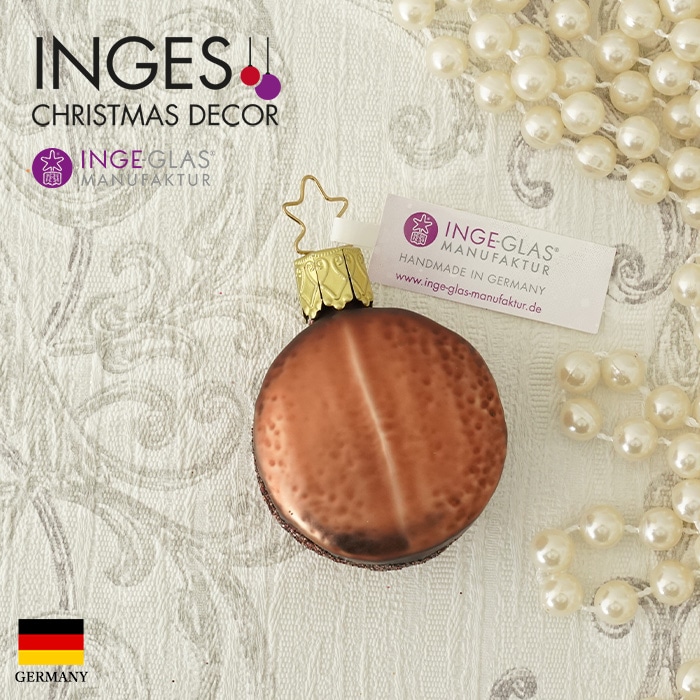 クリスマスツリー 飾り ガラス製 オーナメント INGE-GLAS MANUFAKTUR インゲ・グラス マカロン スイーツ お菓子 チョコレート ブラウン 5cm 1個（10070S020）