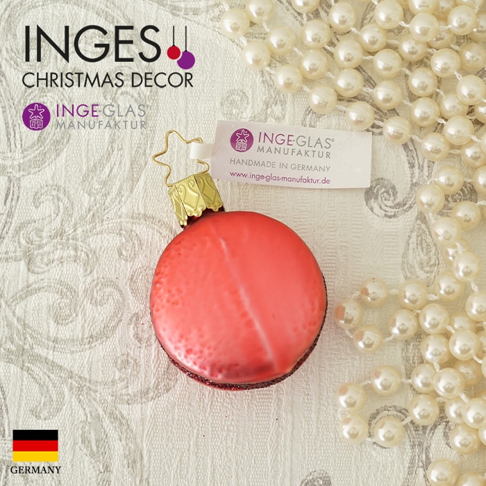 クリスマスツリー 飾り ガラス製 オーナメント INGE-GLAS MANUFAKTUR インゲ・グラス マカロン スイーツ お菓子 フランボワーズ レッド 5cm 1個（10070S020）