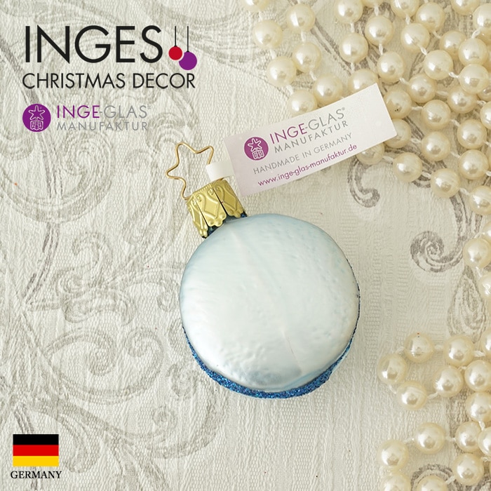 クリスマスツリー 飾り ガラス製 オーナメント INGE-GLAS MANUFAKTUR インゲ・グラス マカロン スイーツ お菓子 ブルーベリー ブルー 5cm 1個（10070S020）
