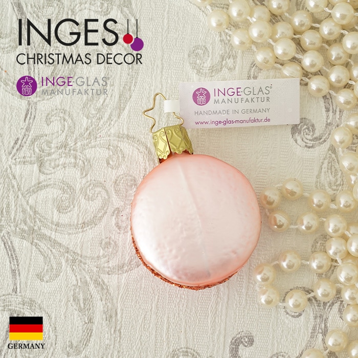 クリスマスツリー 飾り ガラス製 オーナメント INGE-GLAS MANUFAKTUR インゲ・グラス マカロン スイーツ お菓子 ピーチ ベビーピンク 5cm 1個（10070S020）