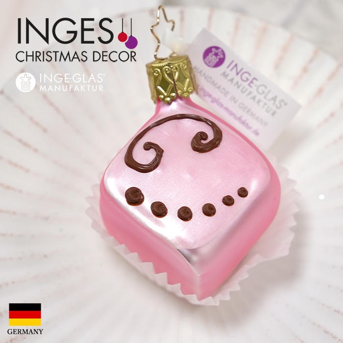 クリスマスツリー 飾り ガラス製 オーナメント INGE-GLAS MANUFAKTUR インゲ・グラス プチフール プチケーキ スイーツ お菓子 ストロベリー ピンク 6.5cm 1個（10071S020）