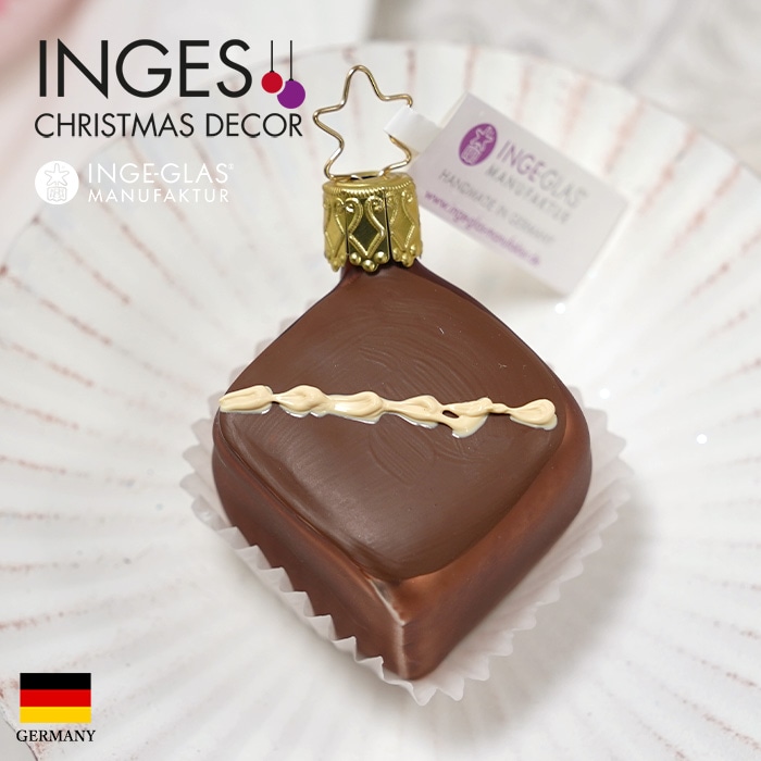 クリスマスツリー 飾り ガラス製 オーナメント INGE-GLAS MANUFAKTUR インゲ・グラス プチフール プチケーキ スイーツ お菓子 チョコレート ブラウン 6.5cm 1個（10071S020）