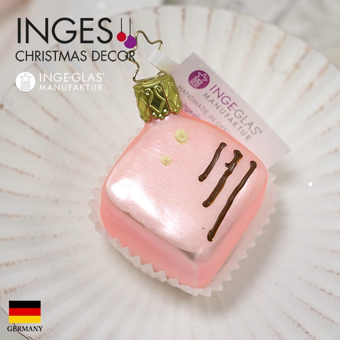 クリスマスツリー 飾り ガラス製 オーナメント INGE-GLAS MANUFAKTUR インゲ・グラス プチフール プチケーキ スイーツ お菓子 ピーチ ベビーピンク 6.5cm 1個（10071S020）
