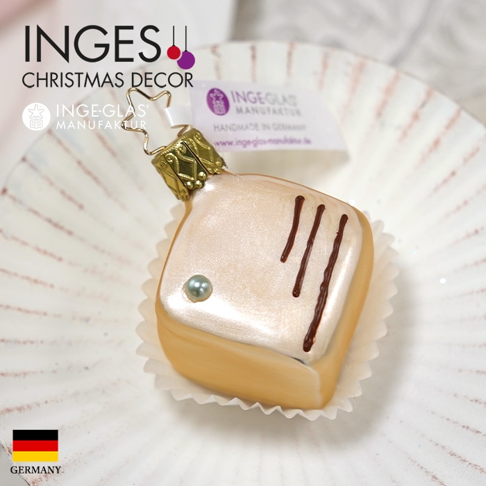 クリスマスツリー 飾り ガラス製 オーナメント INGE-GLAS MANUFAKTUR インゲ・グラス プチフール プチケーキ スイーツ お菓子 レモン イエロー 6.5cm 1個（10071S020）