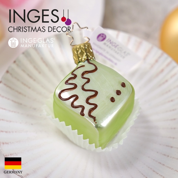 クリスマスツリー 飾り ガラス製 オーナメント INGE-GLAS MANUFAKTUR インゲ・グラス プチフール プチケーキ スイーツ お菓子 ピスタチオ グリーン 6.5cm 1個（10071S020）